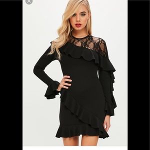 Missguided black midi dress with frill and lace